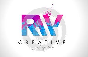 RW R W Letter Logo with Shattered Broken Blue Pink Texture Design Vector. photo
