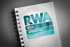 RWA - Risk Weighted Asset acronym on notepad, business concept background