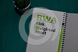 RWA - Risk Weighted Asset acronym write on a book isolated on Office Desk