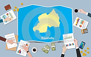 Rwanda africa economy country growth nation team discuss with fold maps view from top