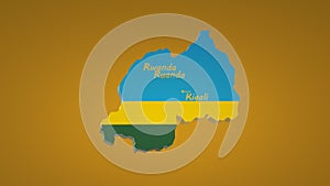Rwanda country, Kigali capital, and national flag of the country on the map