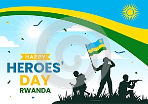 Rwanda Heroes Day Vector Illustration on February 1 with Rwandan Flag and Soldier Memorial who Struggled in National Holiday