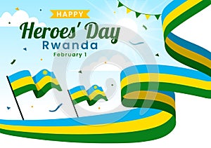Rwanda Heroes Day Vector Illustration on February 1 with Rwandan Flag and Soldier Memorial who Struggled in National Holiday