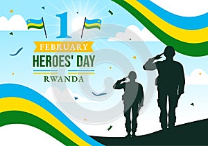 Rwanda Heroes Day Vector Illustration on February 1 with Rwandan Flag and Soldier Memorial who Struggled in National Holiday