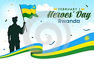 Rwanda Heroes Day Vector Illustration on February 1 with Rwandan Flag and Soldier Memorial who Struggled in National Holiday