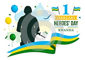 Rwanda Heroes Day Vector Illustration on February 1 with Rwandan Flag and Soldier Memorial who Struggled in National Holiday