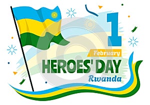 Rwanda Heroes Day Vector Illustration on February 1 with Rwandan Flag and Soldier Memorial who Struggled in National Holiday