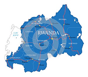 Rwanda highly detailed political map photo