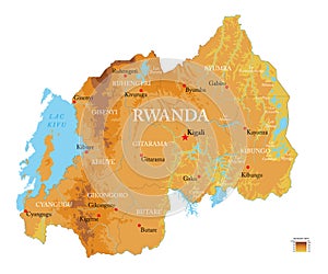 Rwanda highly detailed physical map