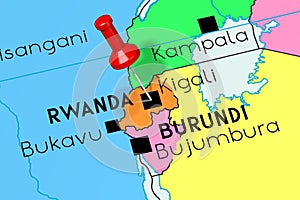 Rwanda, Kigali - capital city, pinned on political map photo