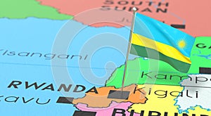 Rwanda, Kigali - national flag pinned on political map