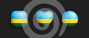 Rwanda Official National Flag 3D Vector Glossy Icons Isolated On Black Background