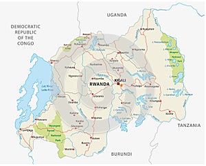 Rwanda road and national park vector map