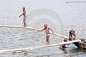 Rwandan children on lake Kivu