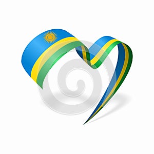 Rwandan flag heart shaped ribbon. Vector illustration.