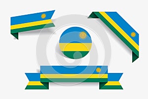 Rwandan flag stickers and labels. Vector illustration.