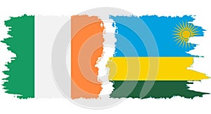 Rwandan and Ireland grunge flags connection vector