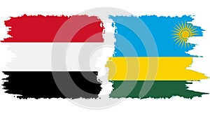 Rwandan and Yemen grunge flags connection vector
