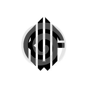 RWF circle letter logo design with circle and ellipse shape. RWF ellipse letters with typographic style. The three initials form a