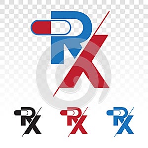 Rx medical pharmacy medicine flat icons or logo on a transparent background