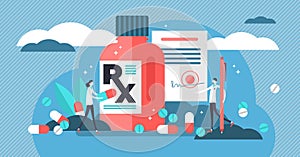 RX medical prescription drug vector illustration. Flat mini persons concept