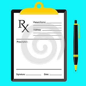Rx medical prescription and pen concept illustration
