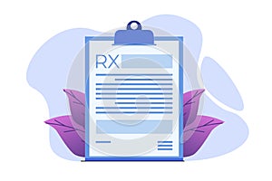 RX prescription form on Clipboard pad. Online clinic concept.