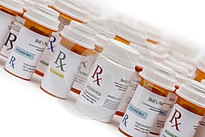 Rx Prescription Medicine Bottles At An Angle