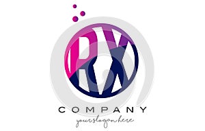 RX R X Circle Letter Logo Design with Purple Dots Bubbles