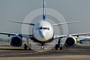 Ryanair close up of nose on the runway