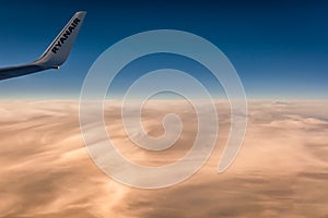 Ryanair wing at sunset