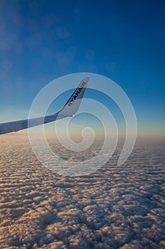 Ryanair wing at sunset