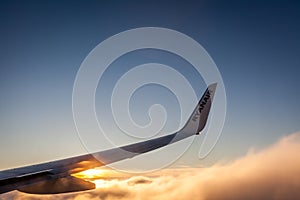 Ryanair wing at sunset