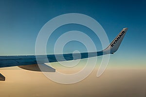 Ryanair wing at sunset
