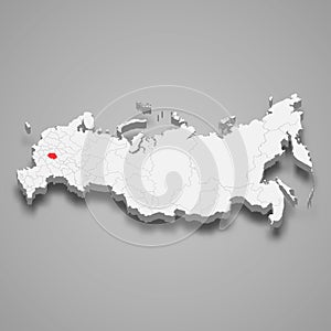 Ryazan region location within Russia 3d map