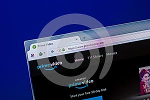Ryazan, Russia - April 16, 2018 - Homepage of Amazon PrimeVideo website on the display of PC, url - PrimeVideo.com