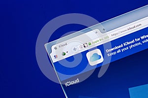 Ryazan, Russia - April 29, 2018: Homepage of iCloud website on the display of PC, url - iCloud.com.