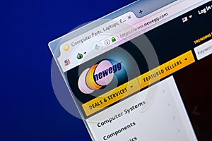 Ryazan, Russia - April 29, 2018: Homepage of Newegg website on the display of PC, url - Newegg.com