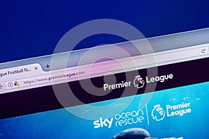 Ryazan, Russia - April 29, 2018: Homepage of Premierleague website on the display of PC, url - Premierleague.com