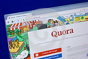 Ryazan, Russia - April 16, 2018 - Homepage of Quora website on the display of PC, url - quora.com.