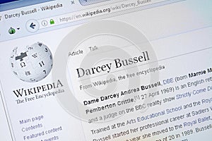 Ryazan, Russia - August 19, 2018: Wikipedia page about Darcey Bussell on the display of PC.