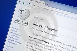 Ryazan, Russia - August 19, 2018: Wikipedia page about Robert Mugabe on the display of PC.