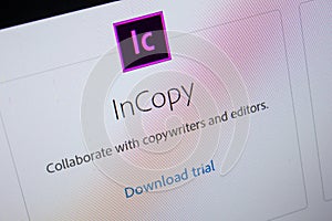 Ryazan, Russia - July 11, 2018: Adobe InCopy, software logo on the official website of Adobe.