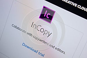 Ryazan, Russia - July 11, 2018: Adobe InCopy, software logo on the official website of Adobe.