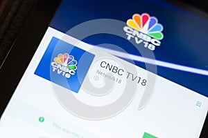 Ryazan, Russia - June 24, 2018: CNBC mobile app on the display of tablet PC.