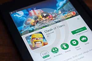 Ryazan, Russia - March 21, 2018 - Clash of Clans mobile app on the display of tablet PC.