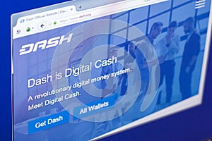 Ryazan, Russia - March 29, 2018 - Homepage of Dash cryptocurrency on PC display, web adress - dash.org.
