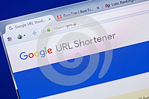 Ryazan, Russia - May 13, 2018: Google url shortener website on the display of PC, url - Goo.gl