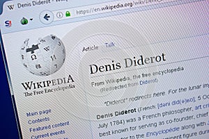 Ryazan, Russia - September 09, 2018 - Wikipedia page about Denis Diderot on a display of PC.