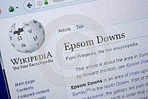 Ryazan, Russia - September 09, 2018 - Wikipedia page about Epsom Downs on a display of PC.